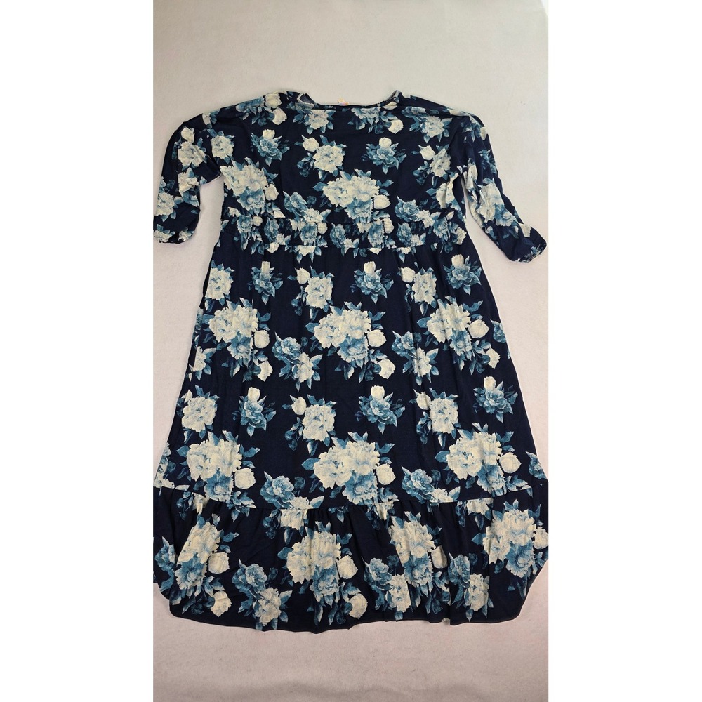 LuLaRoe‎ Women 3XL Evelyn Dress Navy Blue Floral Smocked Waist Tiered Midi NEW - Picture 8 of 9